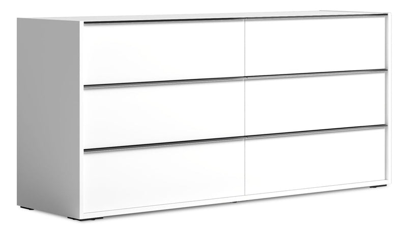 Commode de chambre à coucher Raia à 6 tiroirs - fabriquée en Italie, 59 po (L) x 33 po (H), moderne - blanche