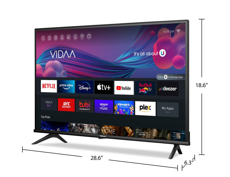 Téléviseur ACL HISENSE HD 720p de 32 po à 60 Hz à matrice complète avec VIDAA (32A4KV)
