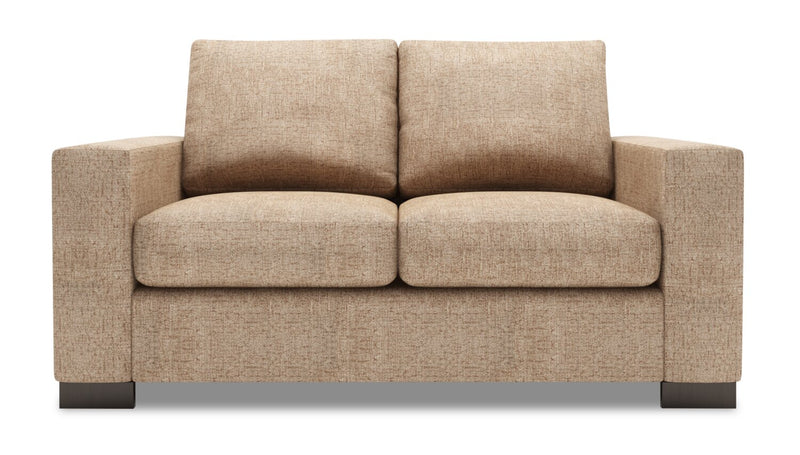 Causeuse personnalisable Track de Sofa Lab de 62 po fabriquée au Canada en tissu d’apparence lin avec accoudoirs rectilignes - taupe Luxury Taupe