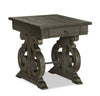 Table de bout traditionnelle Bellamy de 22 po avec rangement - pin brun foncé avec base en bois à volutes