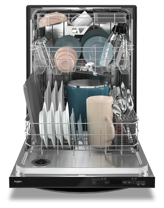Lave-vaisselle encastré Whirlpool de 24 po et de 47 dBA avec commandes sur le dessus et 3e panier - acier inoxydable noir résistant aux traces de doigts - WDT970SAKV