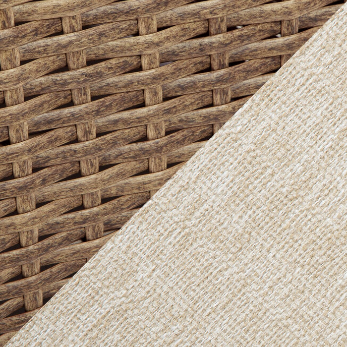 Grand pouf Cali pour la terrasse à l’extérieur - osier en résine et tissu Nuvella, résistant aux rayons UV et aux intempéries - brun et beige
