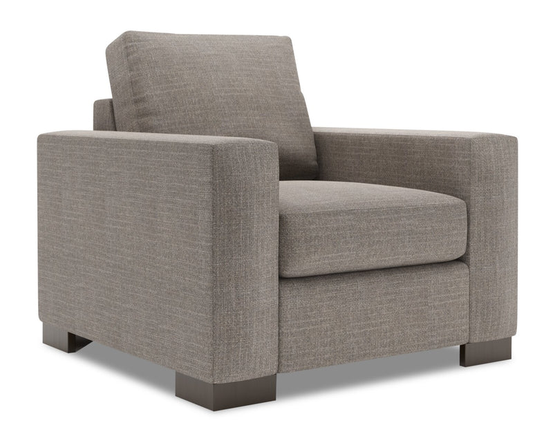 Fauteuil Track de Sofa Lab personnalisable de 38 po fabriqué au Canada en tissu d’apparence lin avec accoudoirs rectilignes - gris Luna Smoke