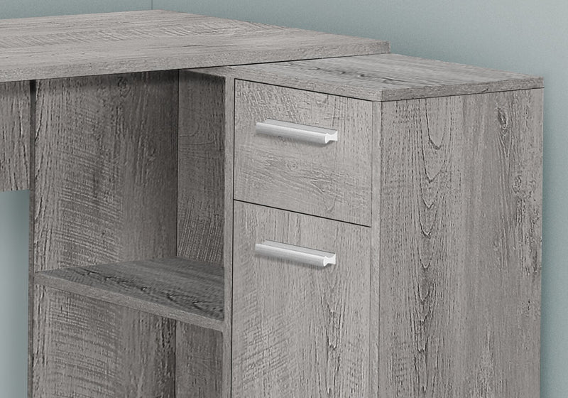 Bureau d’ordinateur en forme de L Bristol de 46 po avec tablettes, tiroir et armoire - gris