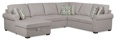 Scott Living Haven 3-Piece Left-Facing Chenille Fabric Sleeper Sectional with Storage Chaise - Grey | Sofa-lit sectionnel de gauche Haven de Scott Living 3 pièces en tissu de chenille avec fauteuil long de rangement - gris