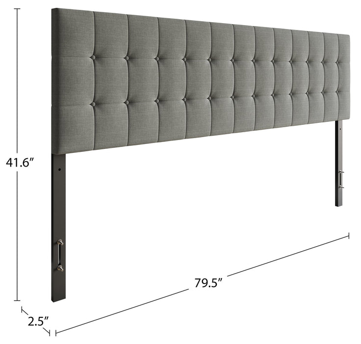 Tête de lit rembourrée Ellis en tissu gris avec capitonnage à boutons - format très grand lit