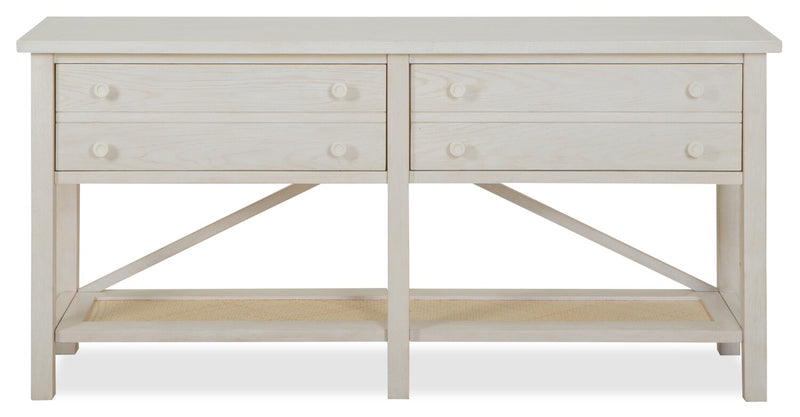 Table de salon traditionnelle Ellison de 60 po avec rangement et tablette - bois blanc antique