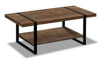 Table à café rustique Ennis de 47,25 po avec tablette - brune et noire avec pattes en métal