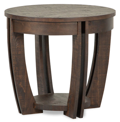 Lyndale 25" Traditional Round End Table with Shelf - Brown Pine|Table de bout ronde traditionnelle Lyndale de 25 po avec tablette - pin brun