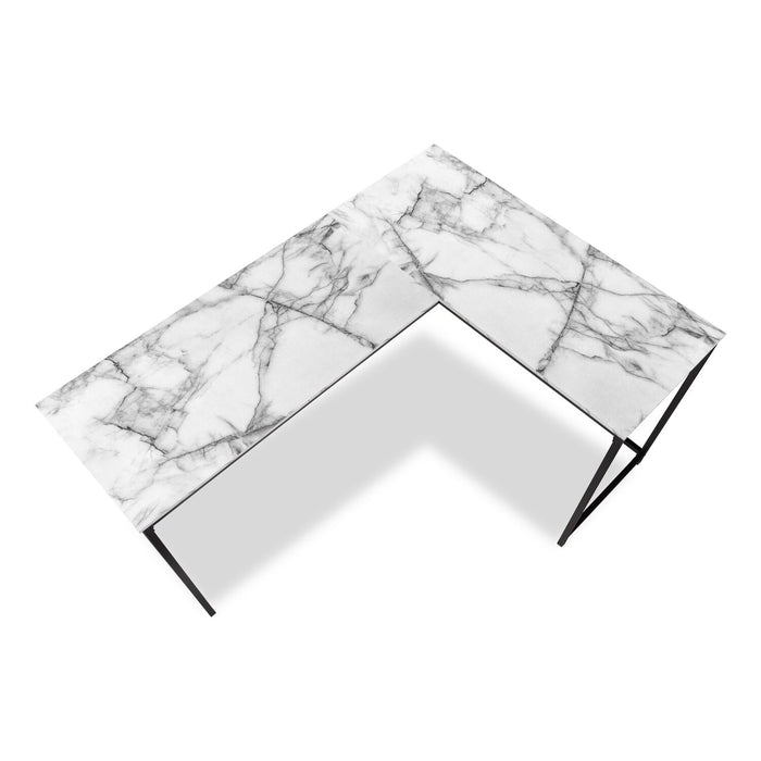 Bureau en coin en forme de L Karter de 58,25 po - apparence marbre blanc