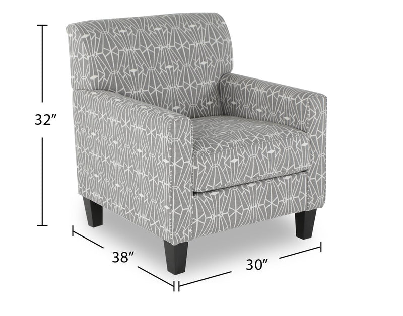 Fauteuil d’appoint Kylie de Cindy Crawford Home de 30 po fabriqué au Canada en tissu d’apparence lin - emblème anthracite