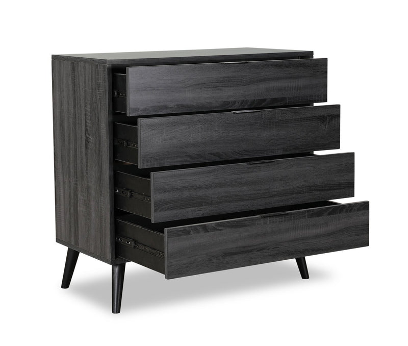 Commode verticale moderne du milieu du 20e siècle Nash de 35,4 po (L) x 35,5 po (H) à 4 tiroirs pour la chambre à coucher - gris foncé