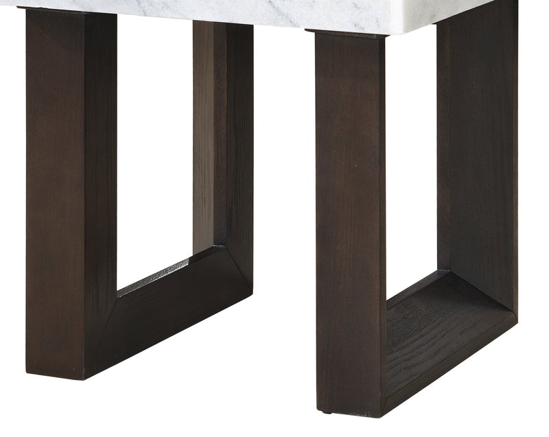 Table de bout moderne Silvia de 22 po - imitation de marbre blanc et gris avec pattes en bois brun