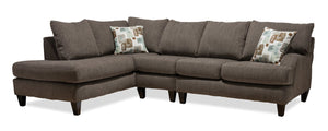 Sofa sectionnel de gauche Nofia 3 pièces fabriqué au Canada en chenille avec coussins décoratifs et pattes en bois - gris anthracite