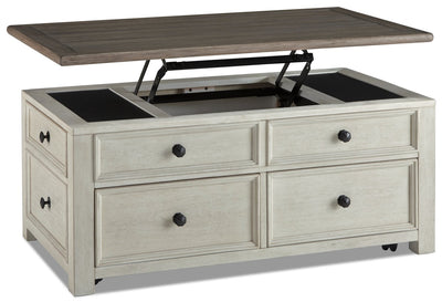 Colby Coffee Table with Lift Top and Casters  - Rustic style Coffee Table in Weathered oak and antique white