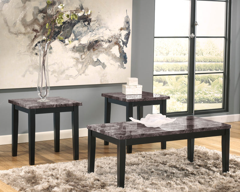 Ensemble 3 tables modernes Maysville de 48 po (table à café et 2 tables de bout) - dessus en imitation de marbre avec pattes en bois
