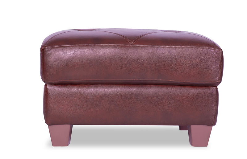 Pouf Vita de Château d’Ax de 31 po en cuir 100 % véritable avec coutures à motif de diamant et pattes en bois - brun