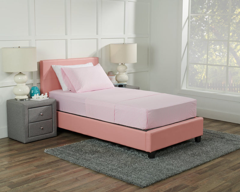 Ensemble de draps Hallie de 3 pièces rayés en coton pour lit simple - rose
