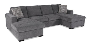 Sofa-lit sectionnel Legend 3 pièces en chenille avec deux fauteuils longs - poivre