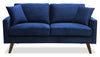Causeuse Joelle de 57 po en tissu de velours avec accoudoirs rectilignes et pattes en bois - bleue