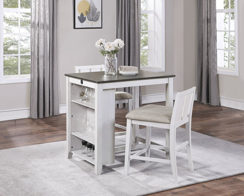 Ensemble de salle à manger Lane 3 pièces de hauteur comptoir avec table de 36,5 po (L), tablettes et port USB intégrées, et 2 chaises - blanc