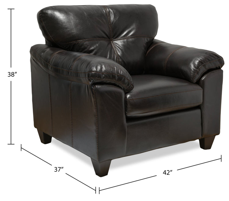 Fauteuil Addison de 42 po fabriqué au Canada en tissu d’apparence cuir avec coussin de siège amovible et capitonnage - noir mûre