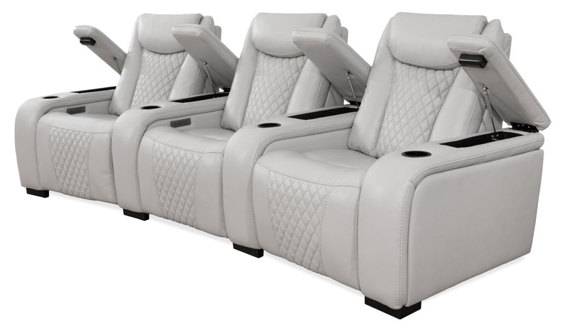 Sièges à inclinaison électrique de cinéma maison Cinema de 112,6 po en tissu d’apparence cuir avec 3 sièges - gris brume cosmique