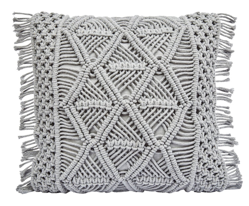Coussin décoratif en macramé - gris