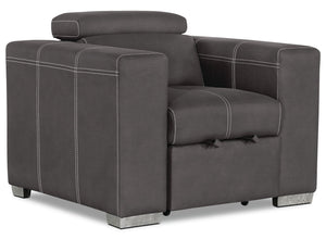 Fauteuil Drake de 41,5 po en tissu de suédine avec pouf rétractable et appuie-têtes relevables - gris ciment