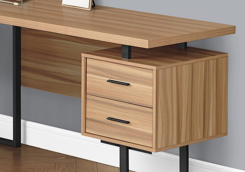 Bureau en coin en forme de L réversible Marnie de 71 po à 3 tiroirs - brun clair