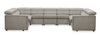 Sofa sectionnel Savvy 5 pièces en tissu d’apparence lin avec appuie-têtes réglables, porte-gobelets et port USB - gris