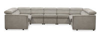  Sofa sectionnel Savvy 5 pièces en tissu d’apparence lin avec appuie-têtes réglables, porte-gobelets et port USB - gris
