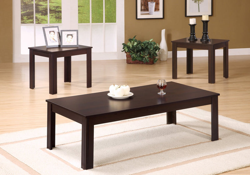 Ensemble 3 tables modernes Kiana de 44 po (table à café et 2 tables de bout) - espresso 