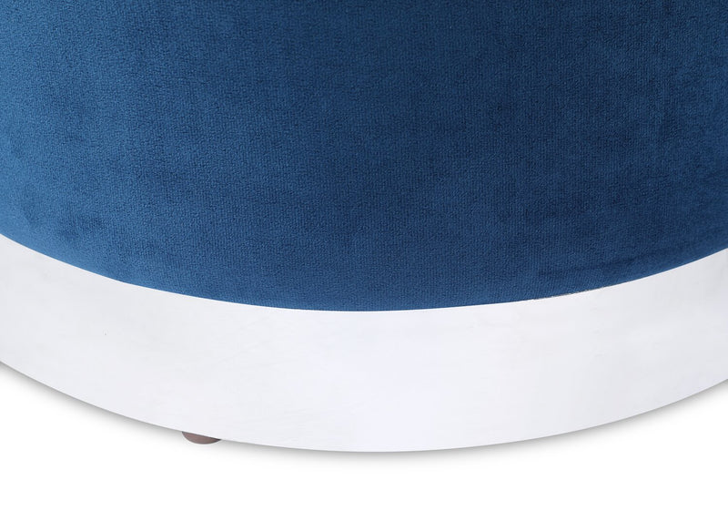 Pouf de rangement Phebe de 16,5 po avec base à bordures argentée - bleu marine