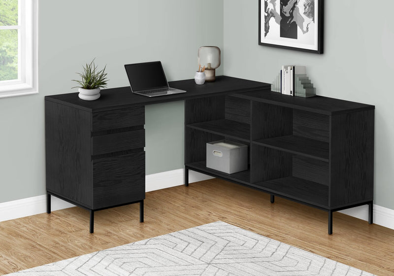 Bureau en forme de L Sean de 60 po à 3 tiroirs et 4 compartiments - noir