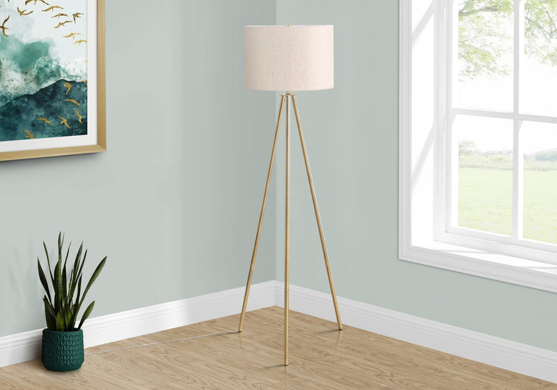 Lampe à pied de type trépied de 63 po en métal doré