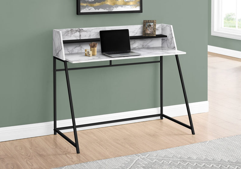 Bureau Lawson de 47,25 po avec petite crédence - apparence marbre blanc