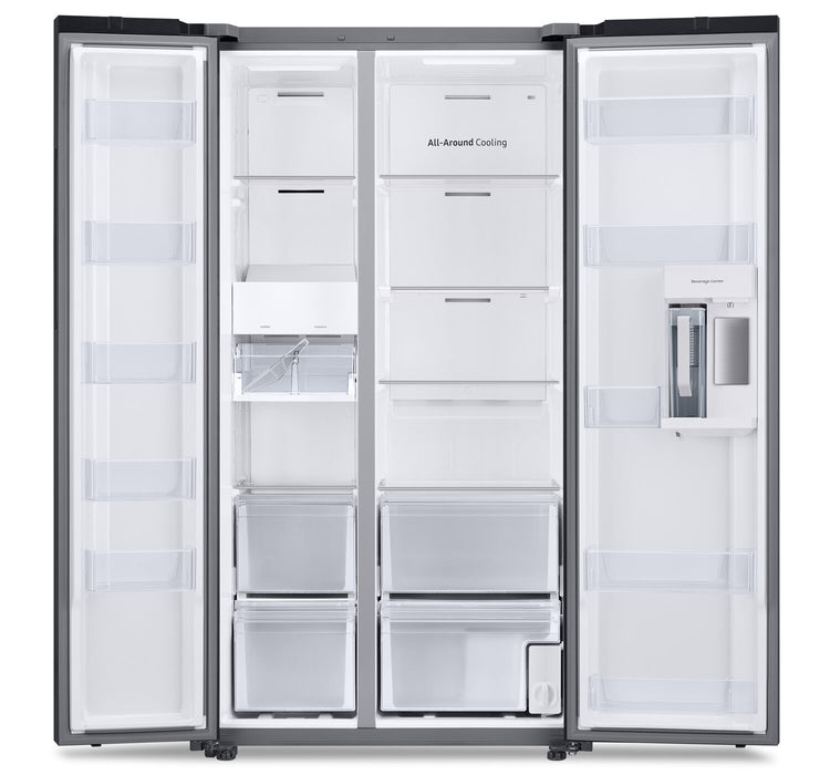 Réfrigérateur Samsung de 22,6 pi³ et de 36 po à compartiments juxtaposés avec zone de boissons Beverage CenterMC - verre blanc - RS23CB760012AA
