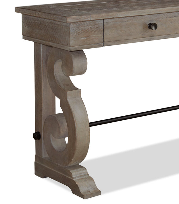 Table de salon traditionnelle Tinley Park de 50 po avec rangement - pin gris-brun avec base à volutes