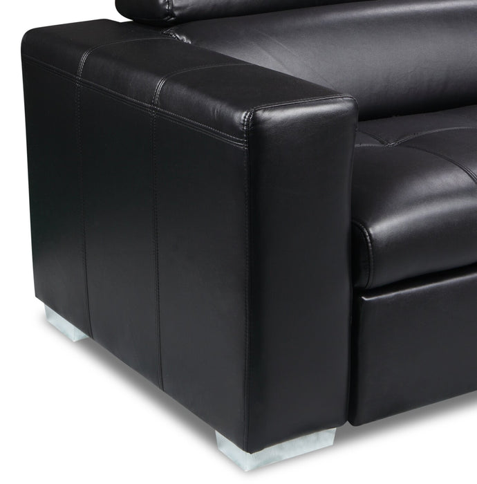 Fauteuil Drake de 41,5 po en tissu d’apparence cuir avec pouf rétractable et appuie-têtes relevables - noir