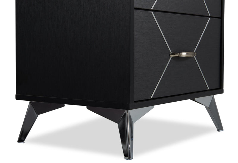 Table de nuit moderne Beau de 21,7 po (L) x 24,6 po (H) à 2 tiroirs - noire et argentée