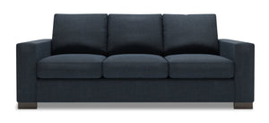 Sofa-lit personnalisable Track de Sofa Lab de 85 po fabriqué au Canada en tissu d’apparence lin avec accoudoirs rectilignes - bleu Luna Sailor