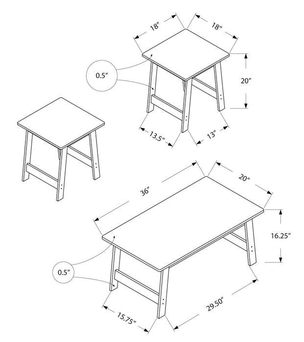 Ensemble 3 tables modernes Jacey de 36 po (table à café et 2 tables de bout) - espresso 