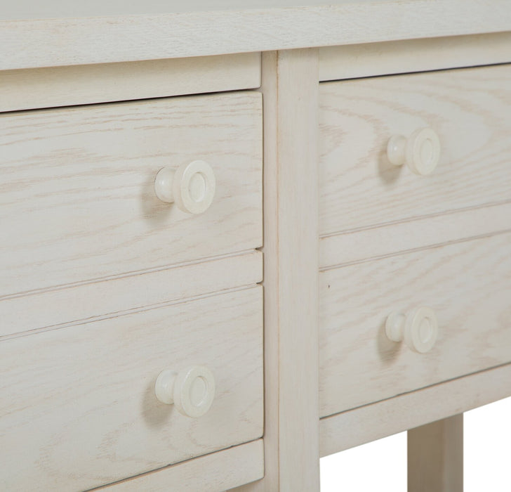 Table de salon traditionnelle Ellison de 60 po avec rangement et tablette - bois blanc antique