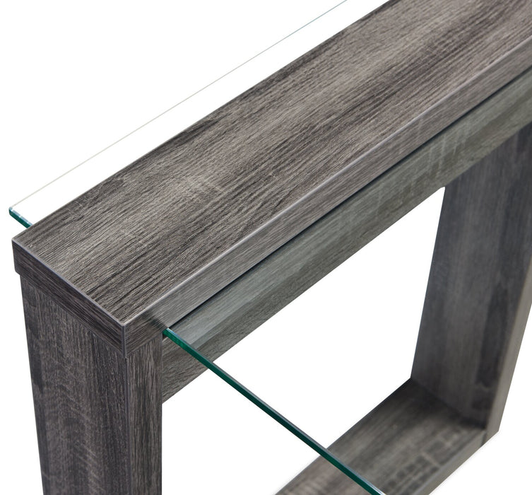 Table de bout moderne California de 22 po avec dessus en verre - gris vieilli 