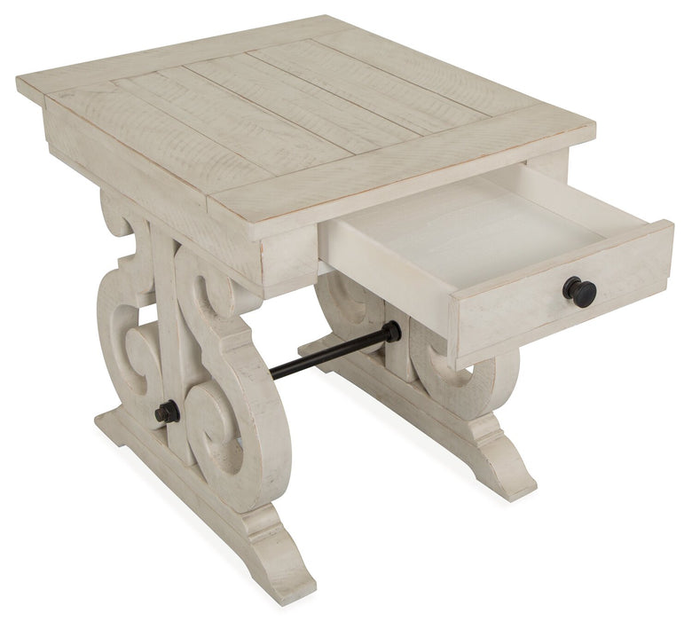 Table de bout traditionnelle Bronwyn de 22 po avec rangement - pin albâtre avec base en bois à volutes