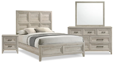 Lara 6pc Bedroom Set with Bed, Dresser, Mirror & Nightstand, Antique Grey - Queen Size | Ensemble de chambre à coucher Lara 6 pièces avec lit, commode, miroir et table de nuit, gris antique - format grand lit