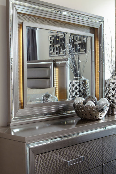 Miroir de commode de chambre à coucher somptueux Max avec éclairage à DEL - argenté