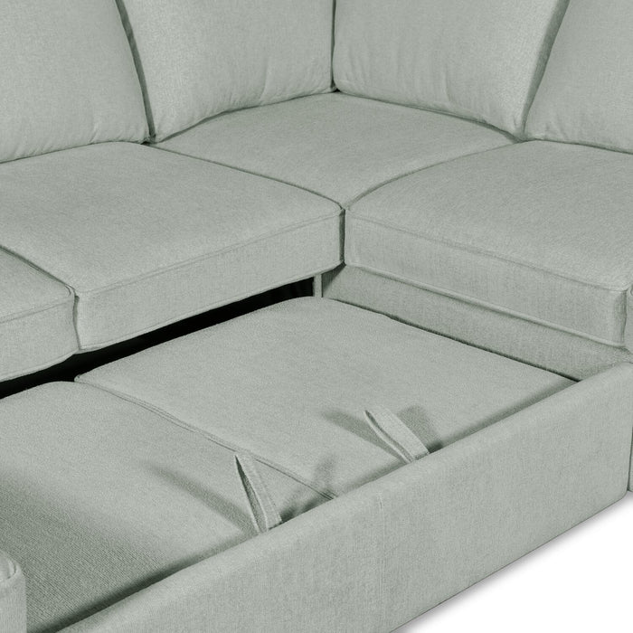 Sofa-lit sectionnel de gauche Haven de Scott Living 3 pièces en tissu de chenille avec fauteuil long de rangement - bleu écume de mer