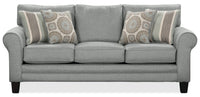  Sofa Tula de 88 po fabriqué au Canada en tissu avec accoudoirs enroulés et coussins décoratifs - gris brume